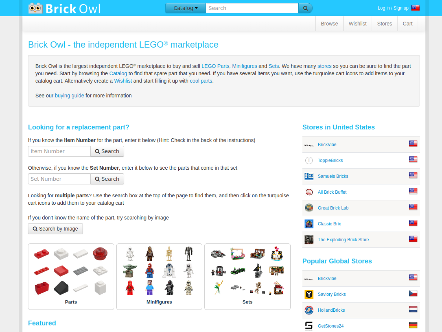 Brick Owl screenshot Brick Owl catalog screenshot for sellers comparing LEGO marketplaces