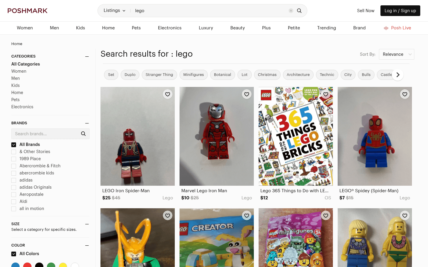 Poshmark screenshot Poshmark LEGO search screenshot for sellers evaluating marketplaces