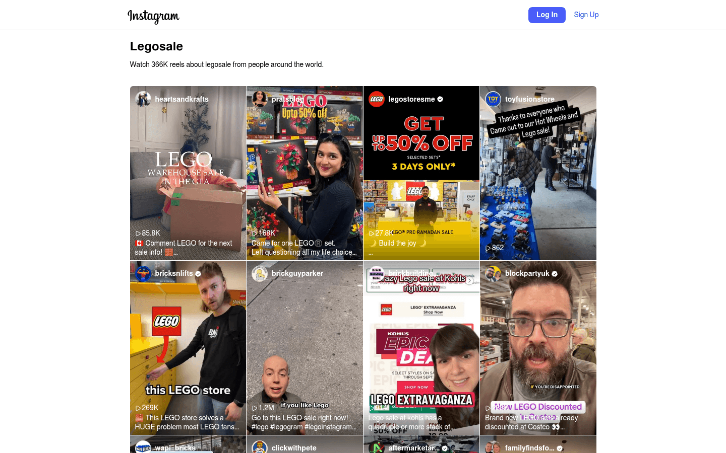Instagram screenshot Instagram LEGO sale hashtag screenshot for social selling comparison