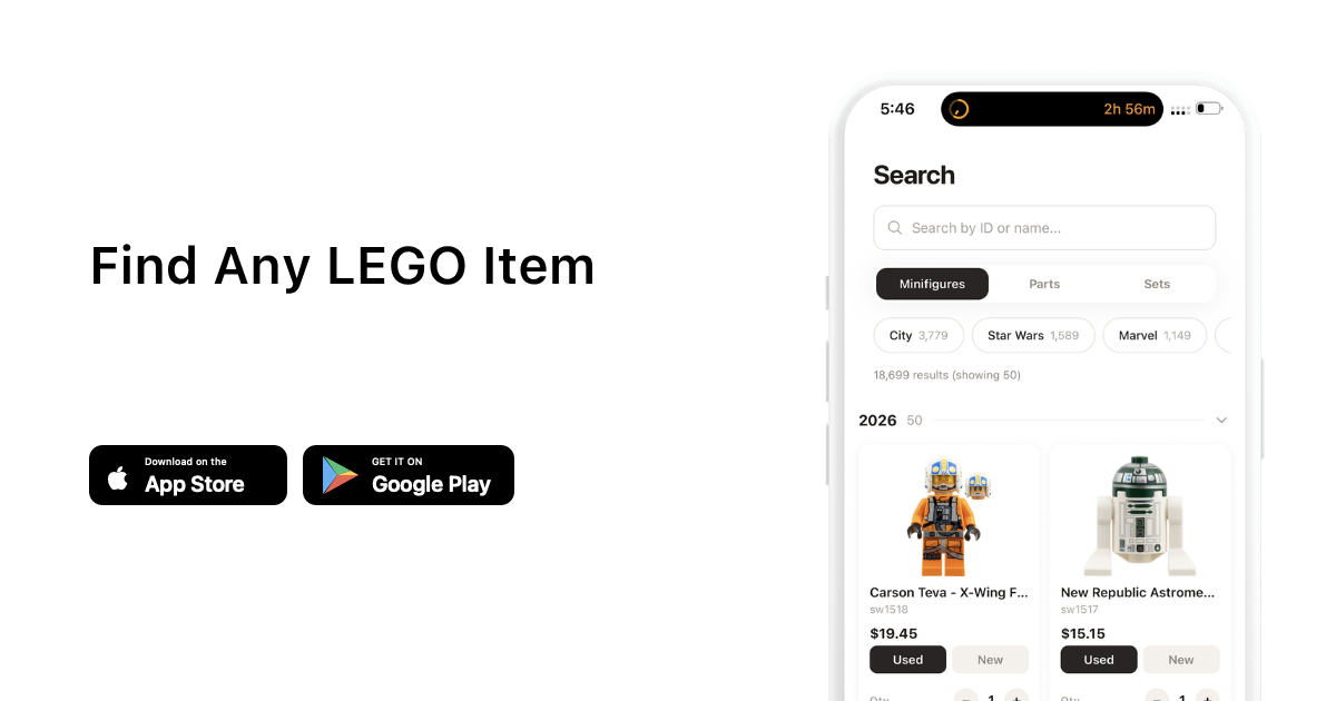Find any LEGO item with brick'em. Download on the App Store or get it on Google Play.