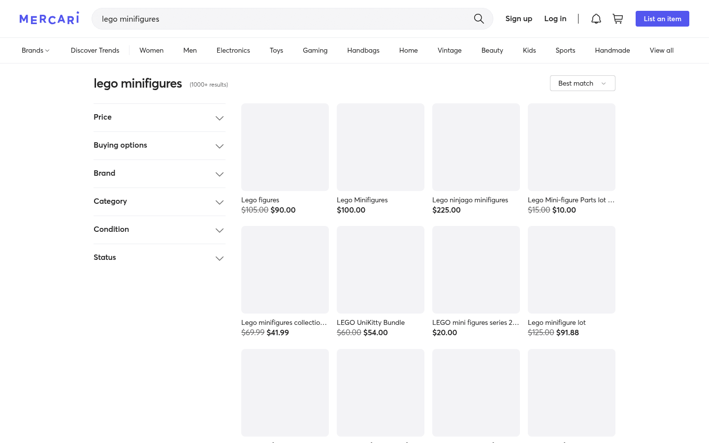 Mercari LEGO minifigure search results